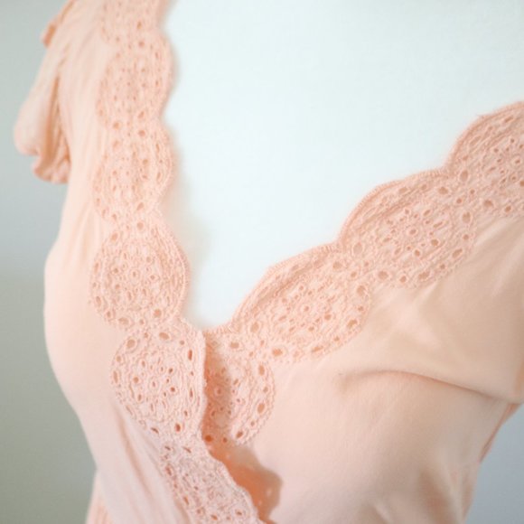 Loft Pink Crochet V Neck Wrap Top Blouse 0 XS - Picture 3 of 5